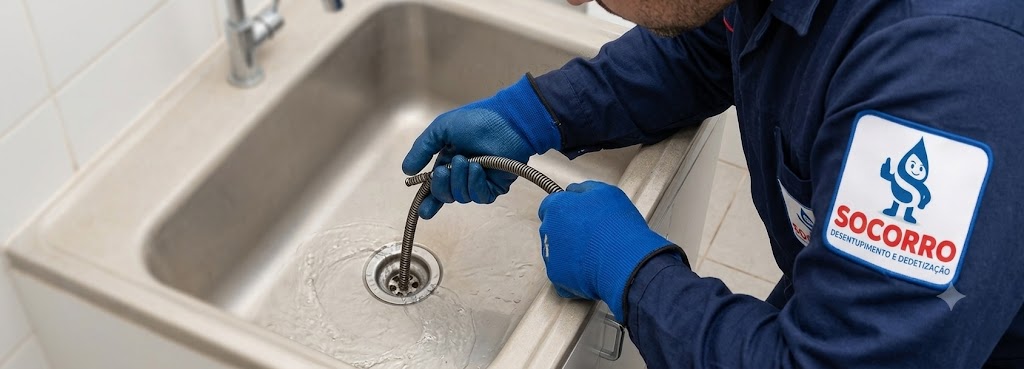 Profissional realizando Desentupimento de Esgoto, Pias, Ralos e Vasos Sanitários em Jaraguá do Sul