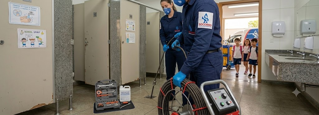 Profissional realizando Desentupimento e Manutenção Preventiva para Escolas, Colégios e Creches em Jaraguá do Sul