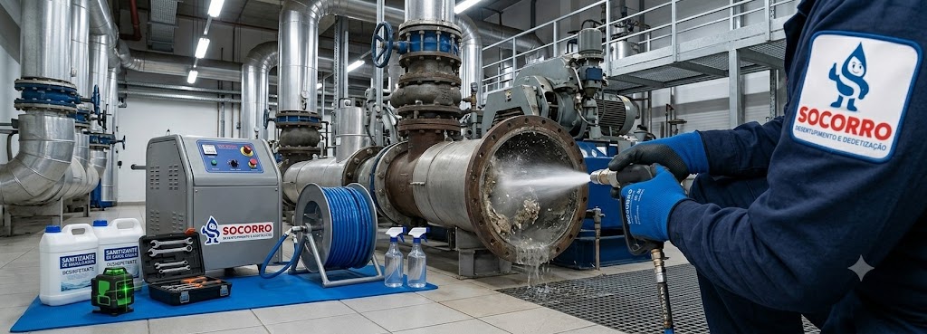 Profissional realizando Desentupimento, Hidrojateamento e Manutenção Preventiva Industrial em Jaraguá do Sul