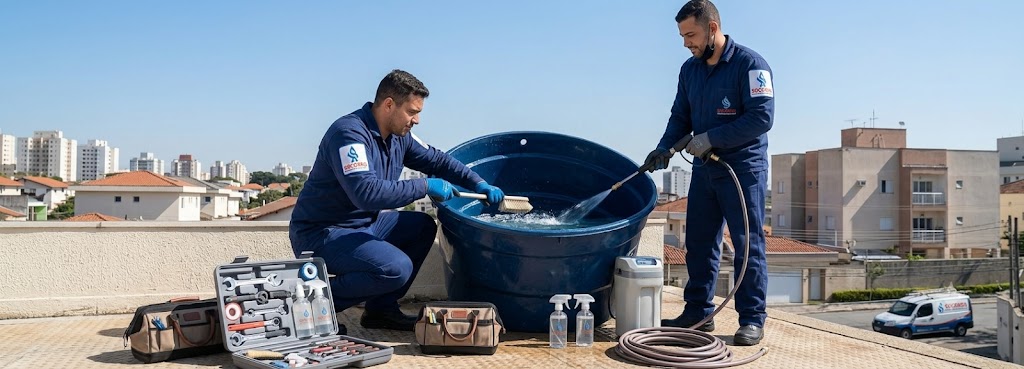 Profissional realizando Limpeza e Higienização de Caixas D'água em Jaraguá do Sul